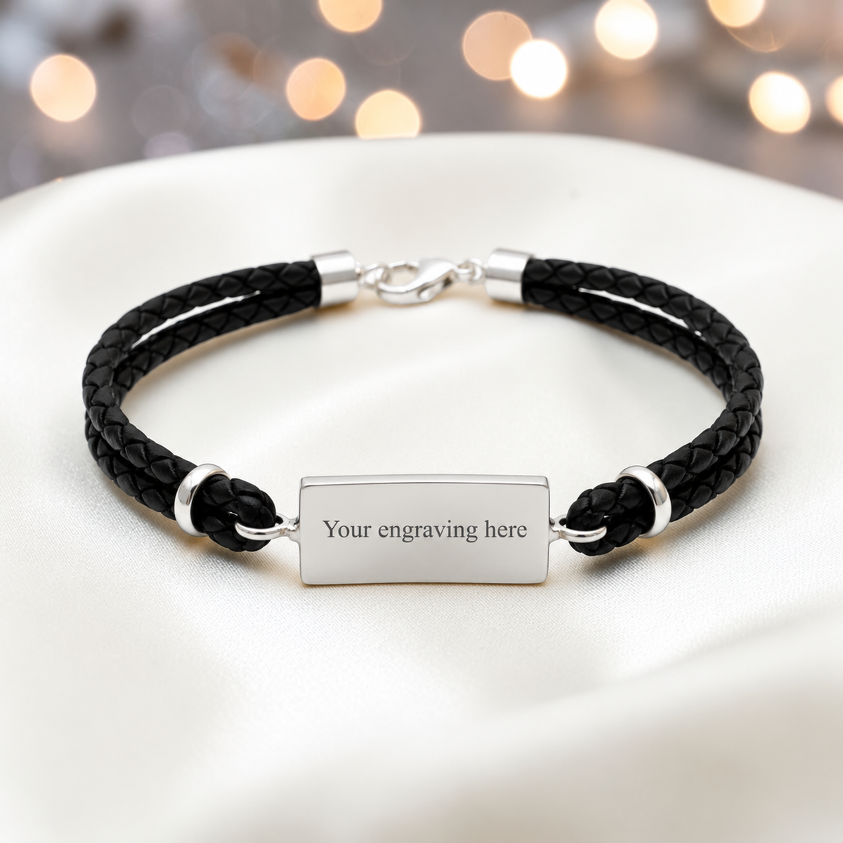 Engraved Zenith men's sterling silver and leather memorial bracelet , handcrafted in Lancashire UK by Keepsake Memorial Jewellery