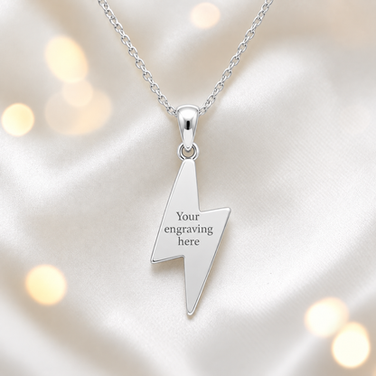 Engraved Ziggy lightning bolt memorial pendant side view, handcrafted in Lancashire UK - by Keepsake Memorial Jewellery