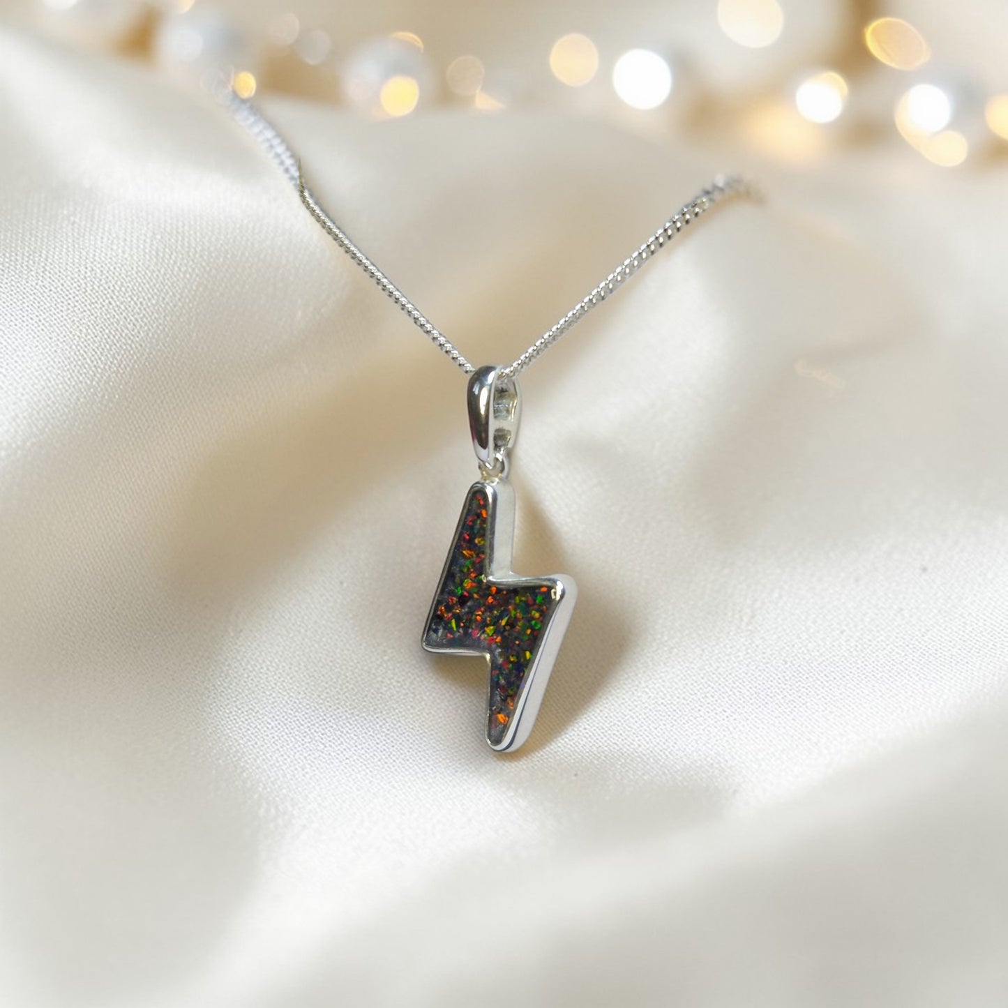 silver lightening bolt memorial pendant, handcrafted in lancashire
