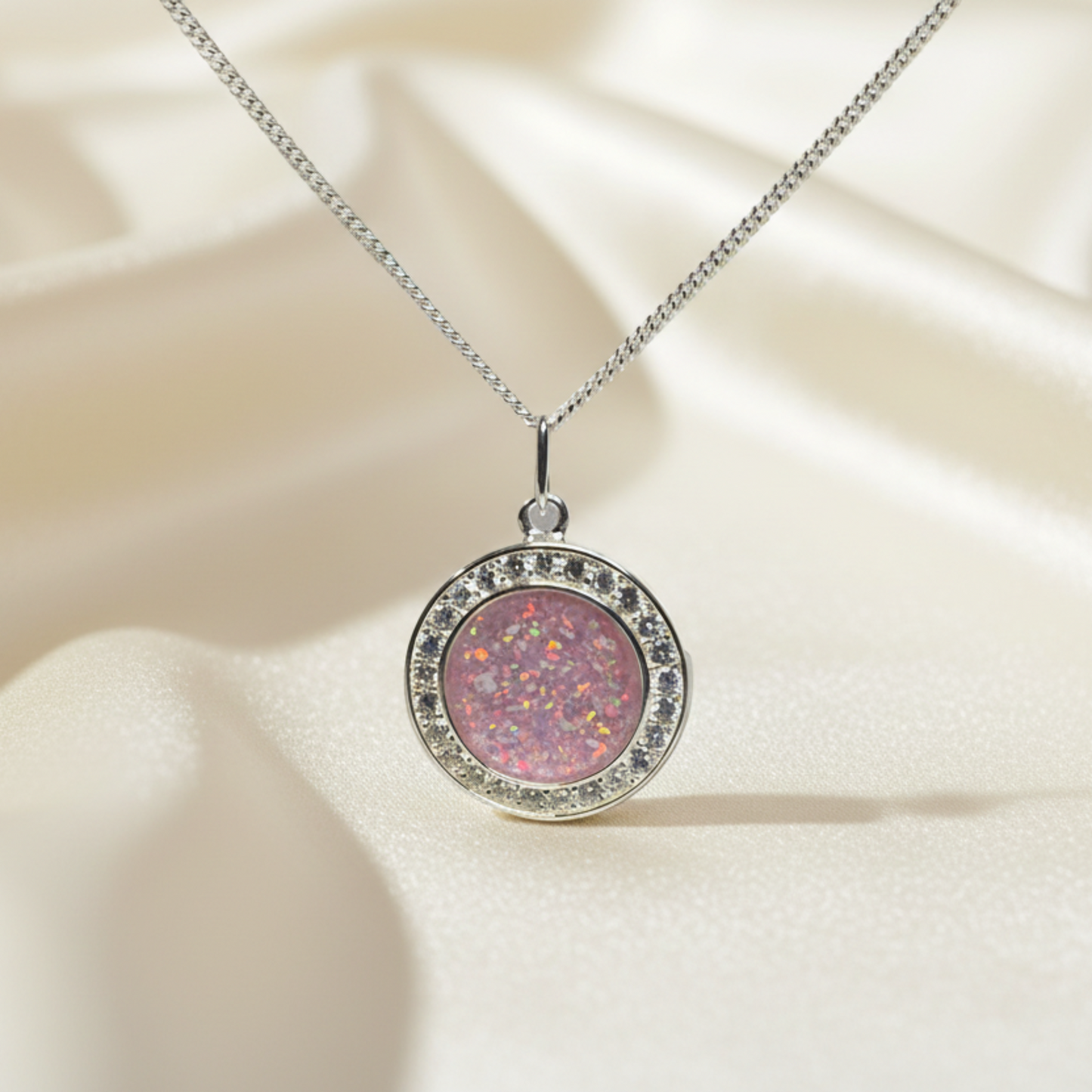 round cz memorial locket, handcrafted in lancashire
