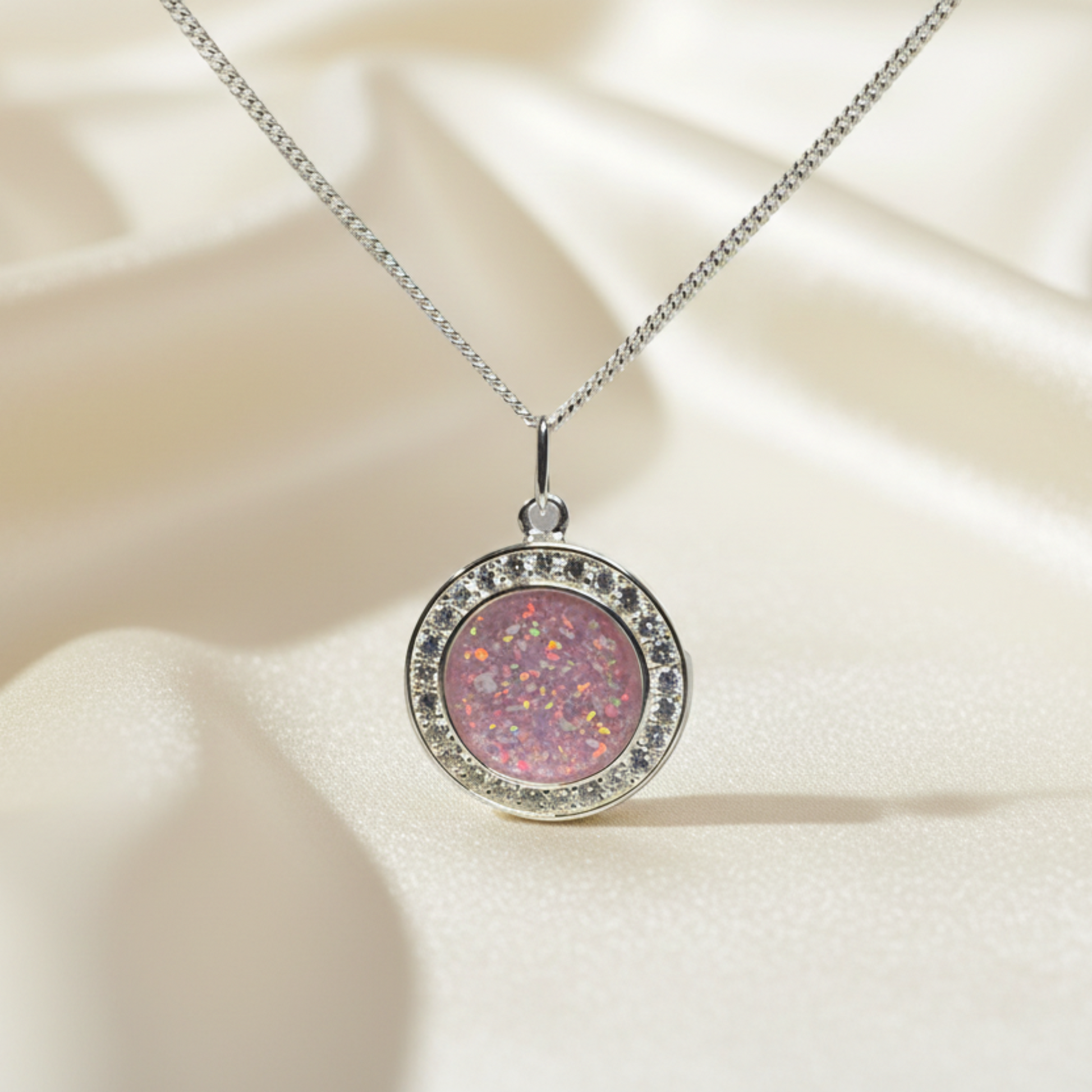 round cz memorial locket, handcrafted in lancashire